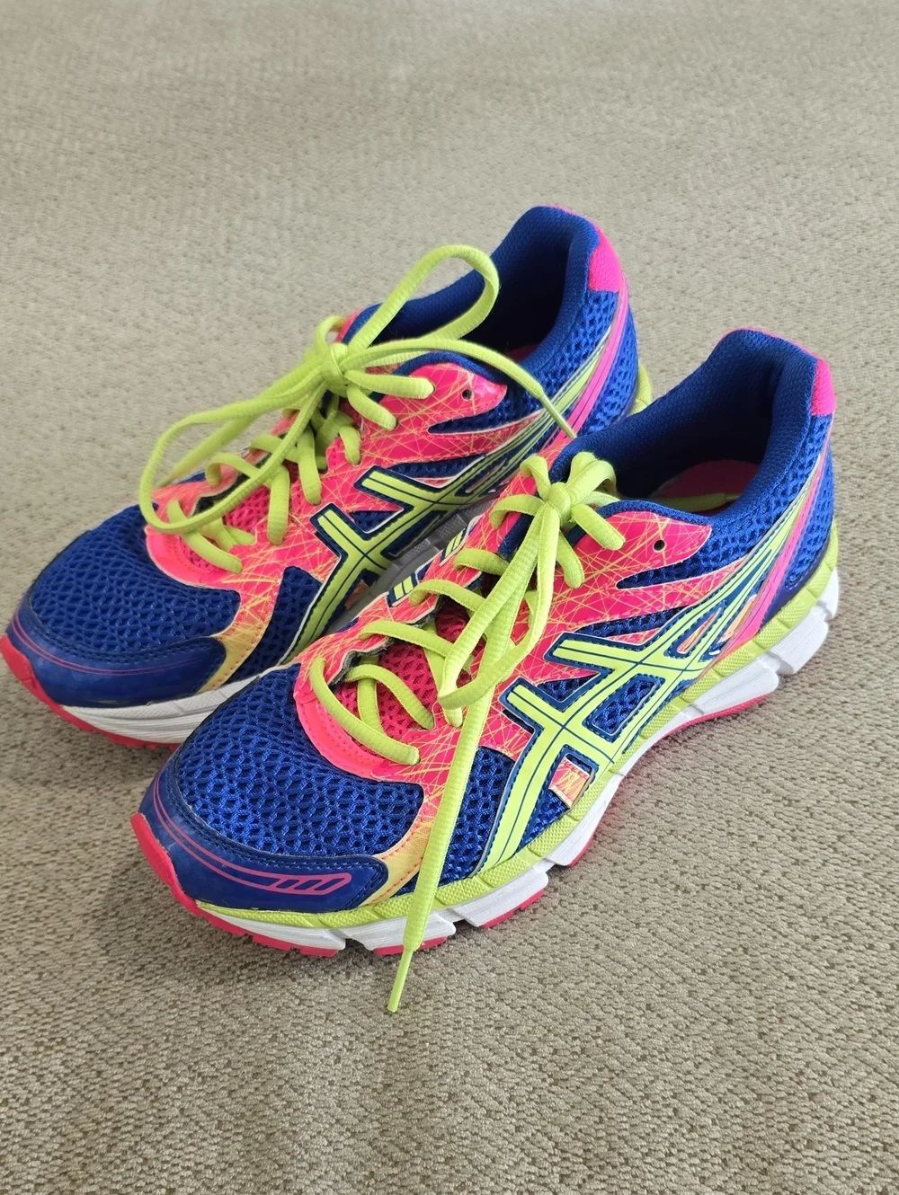 Asics Gel Excite 2 Blue Neon Yellow Pink Running Athletic Shoes - Size 7